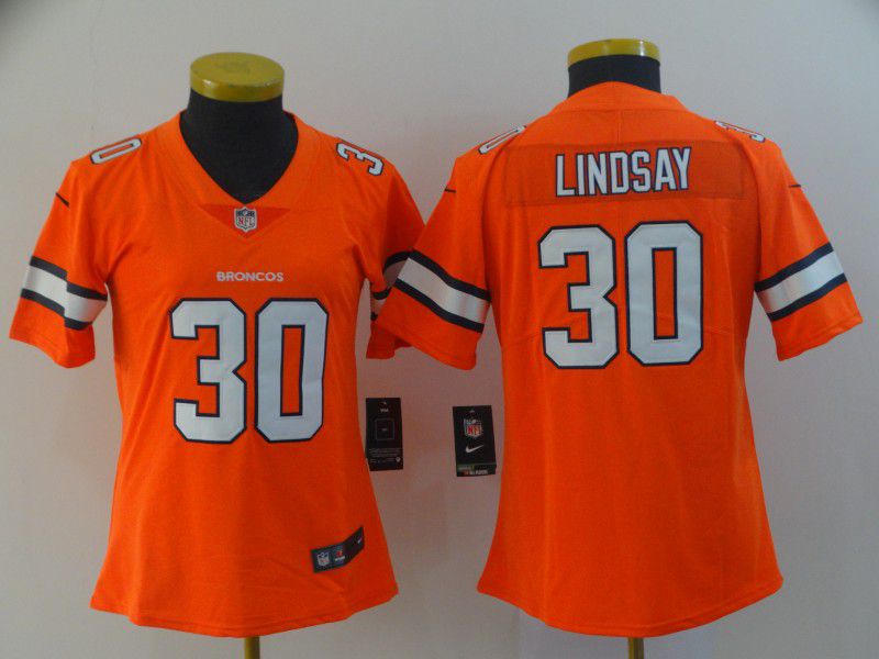 Women Denver Broncos 30 Lindsay Orange Nike Vapor Untouchable Limited Playey NFL Jerseys